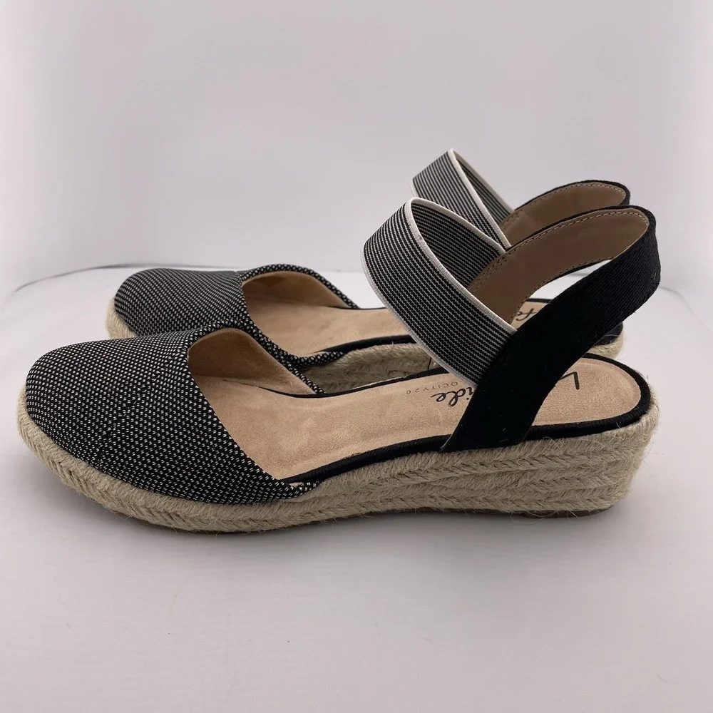 Lifestride Kimmie Espadrille Wedge Black Polkadot Shock‎ Absorption Women 9.5 M